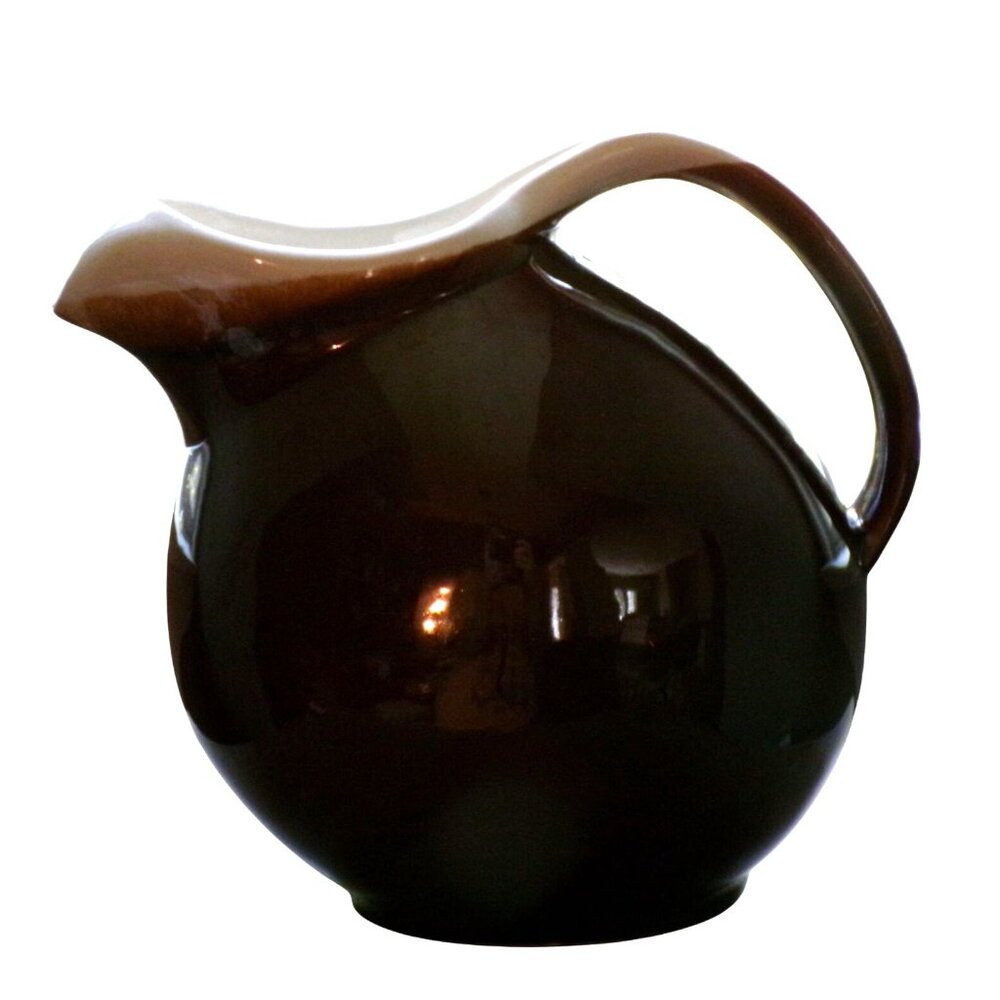 Hull Pottery 64oz Brown Drip Glaze Creamy Ivory Rim Water Pitcher w/Ice Lip
